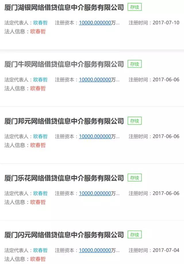 他在厦门注册12家网络借贷中介公司 注册资金1亿1