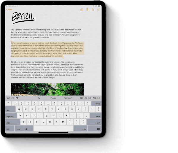 在 ipados 上,苹果对文本编辑操作进行了大幅简化,移动光标时只需要
