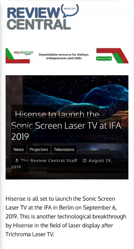 外媒传海信将在柏林IFA 2019 推屏幕发声激光电视 外媒传海信将在柏林IFA 2019 推屏幕发声激光电视